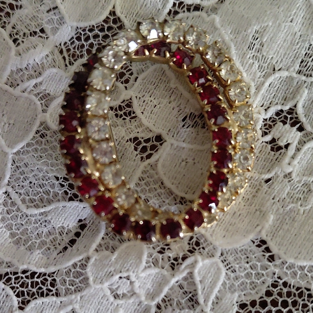 Brooch, Red And Diamond Rhinestone - Picture 2 of 5